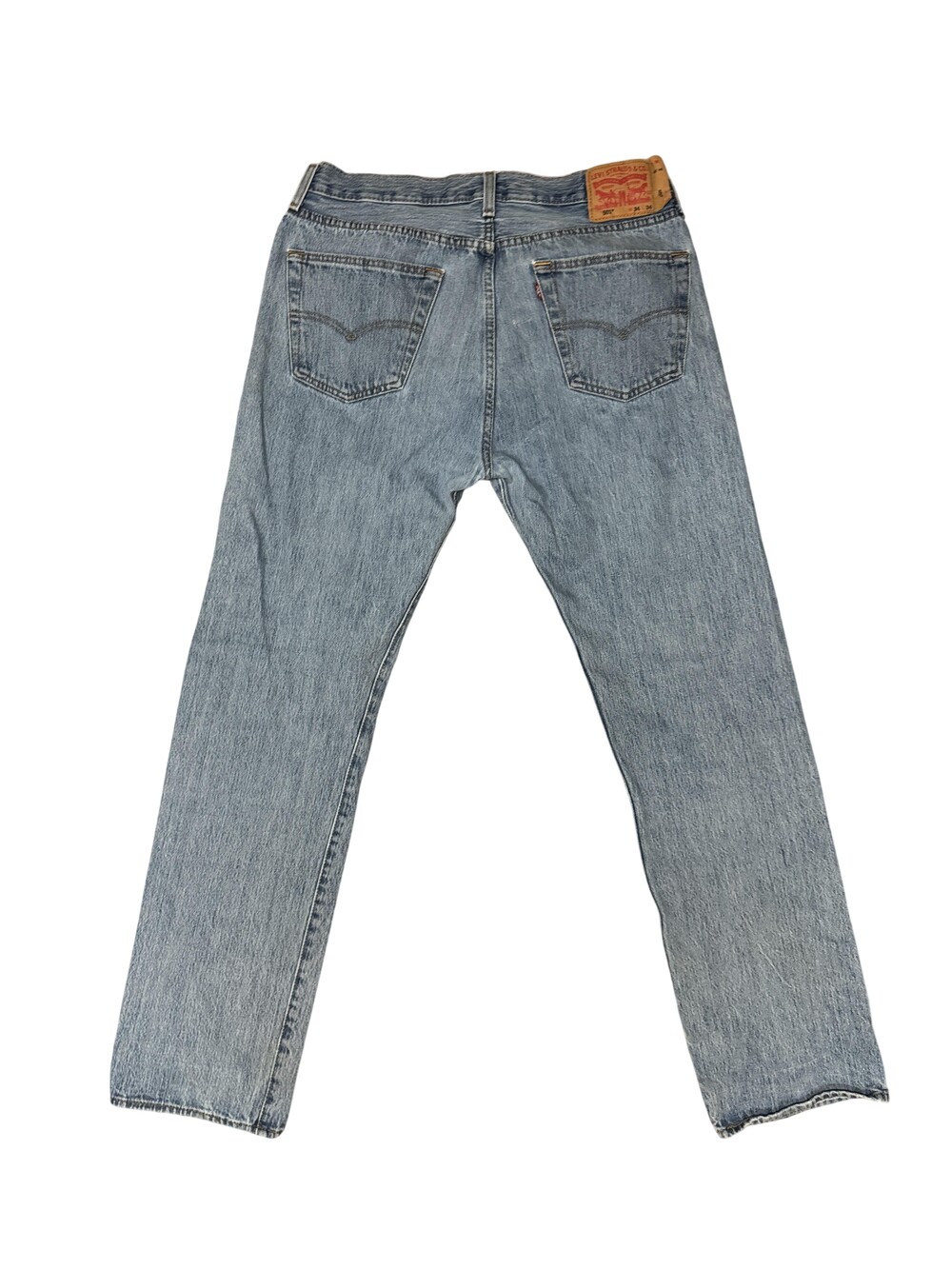 Levis 501 Jeans Mens 34x33 Blue Medium Wash Straight Denim Button Fly Distressed